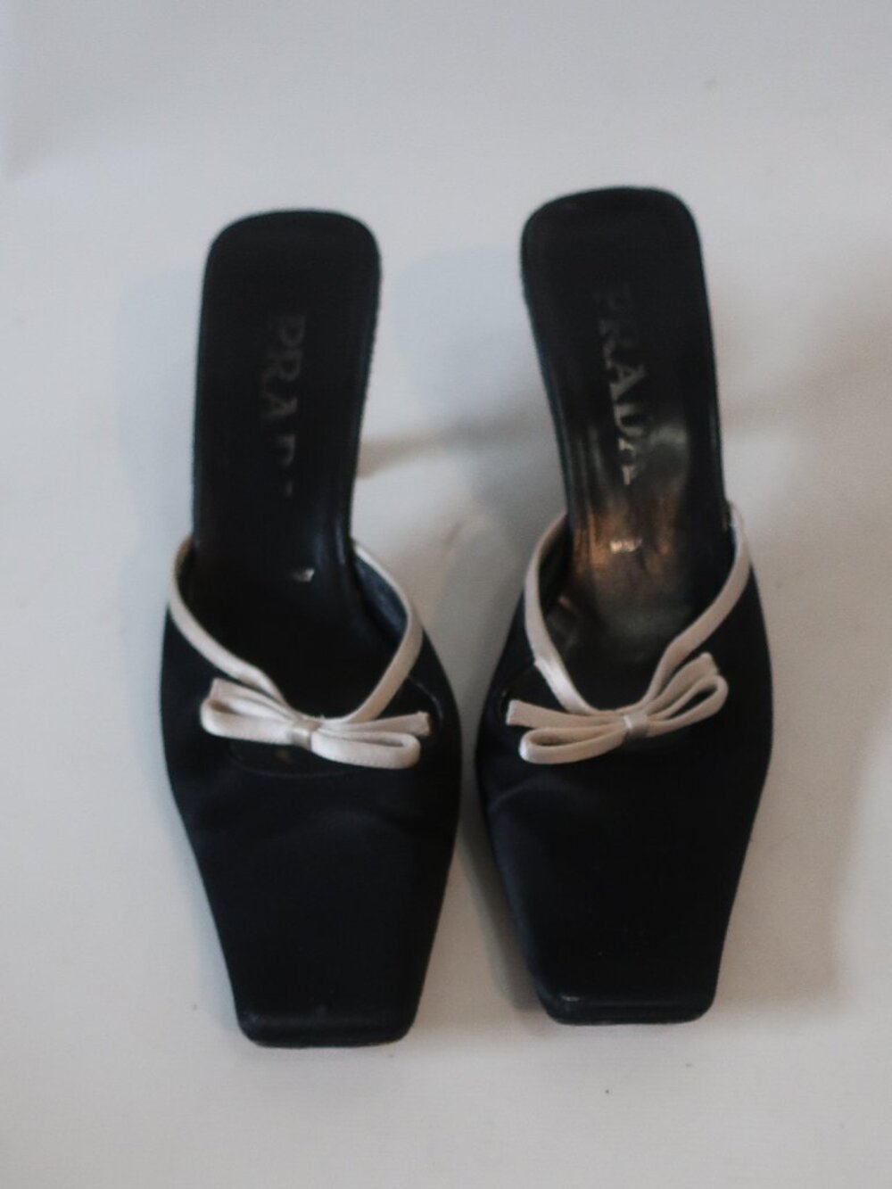 Womens Prada Black Satin Mule W/Kitten Heels 36 EU/US 6